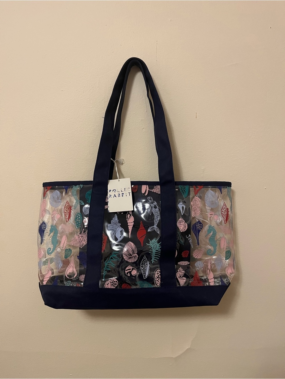NWT Roller Rabbit Navy Sea Shell Clear Tote Bag